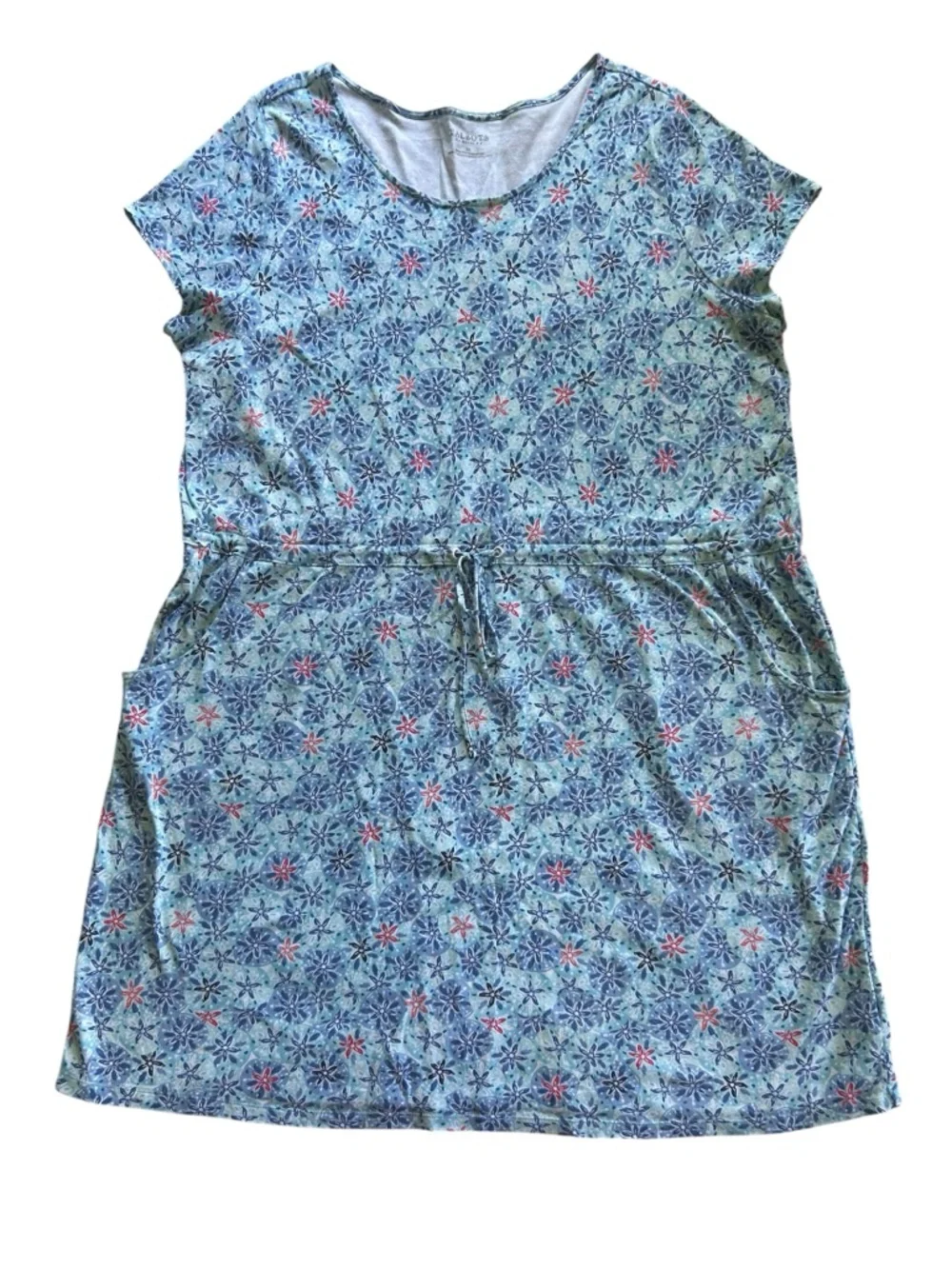 Talbots 100% Cotton T Shirt Dress Drawstring Waist Size 3X Floral Sand Dollar - Picture 2 of 11